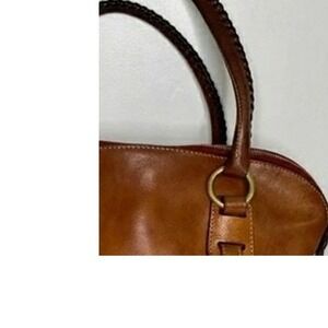 Brown Leather Satchel Handbag Braided Straps Tassels Gold Hardware